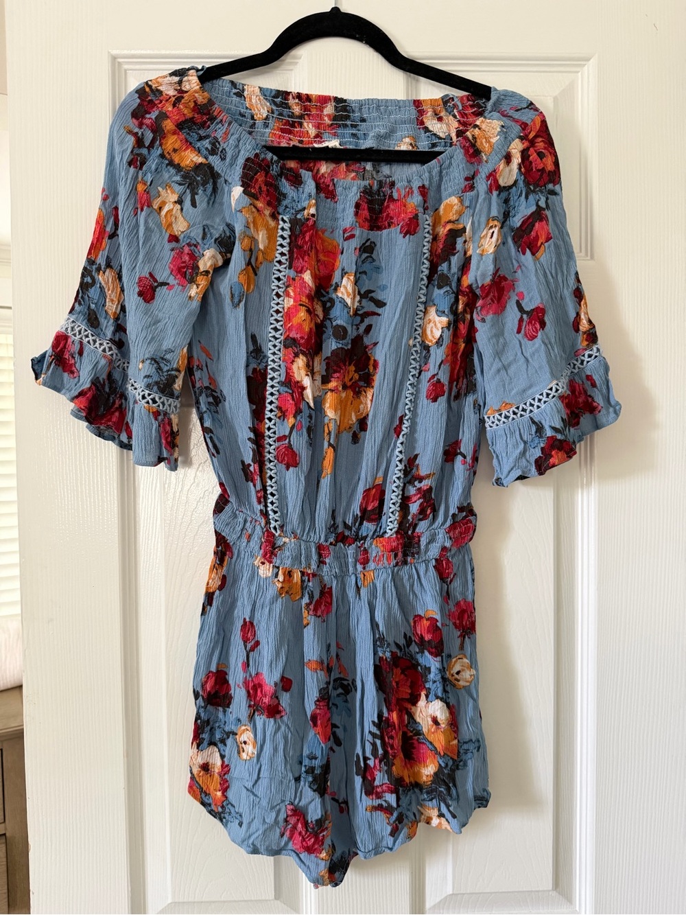 Blue Floral Off-Shoulder Romper Size XS